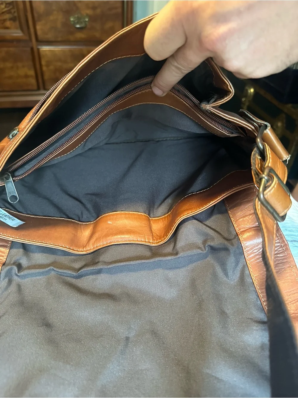 Leather Messenger Bag in Tan
